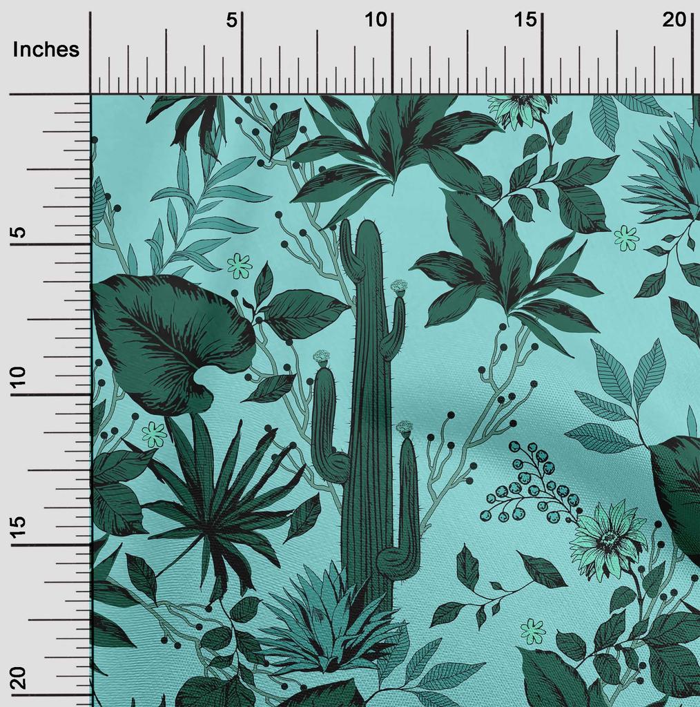 oneOone Cotton Poplin Aqua Blue Fabric Tropical Fabric For Sewing Printed Craft Fabric By The Yard 42 Inch