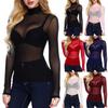 Women's Summer Sexy Ultra-thin Mesh Elastic Tight Long-sleeved Half-high Collar Bottoming Shirt