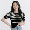 Navava Women Daily STripe PoinT Round Neck Crop ShorT Sleeve KniT T shirT Nk3596