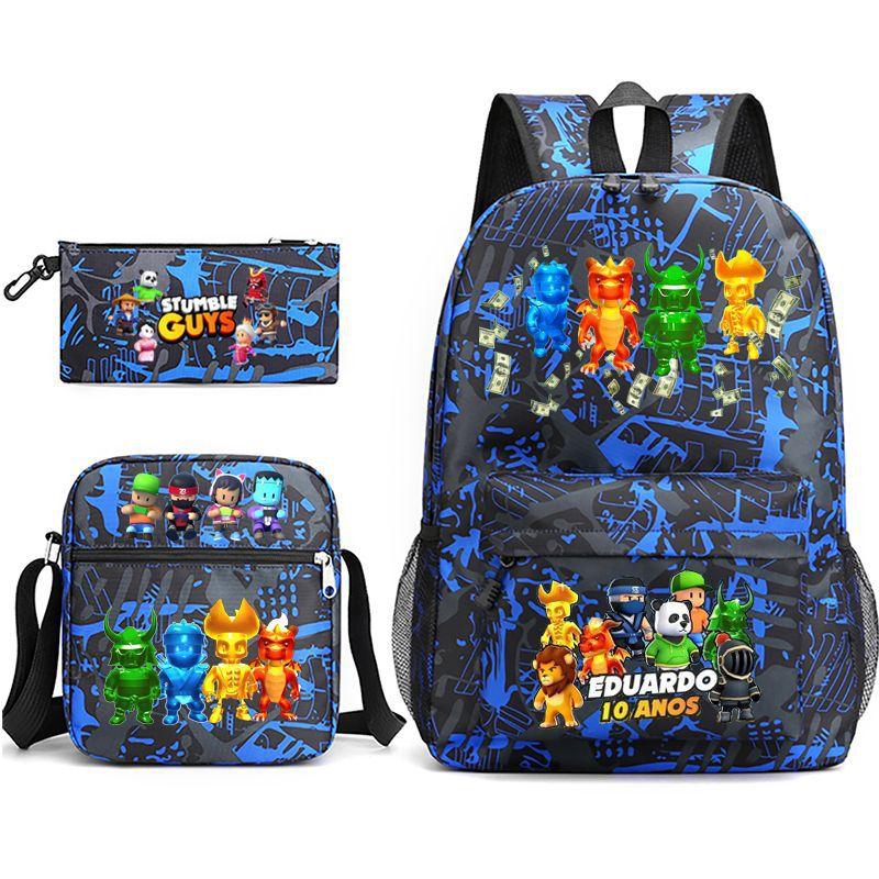 Large Capacity Schoolbag with Shoulder Strap; Student Three-piece Pencil Case Set