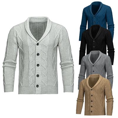 Men S Solid Color Lapel Button Knit Cardigan Winter Warm Casual Sweater