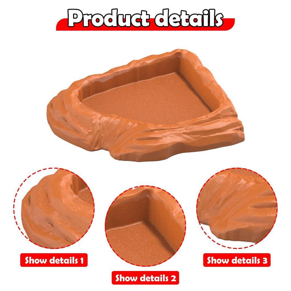 Reptile Water Dish Corner Turtle Water Bowl Realistic Stone Texture Space Saving