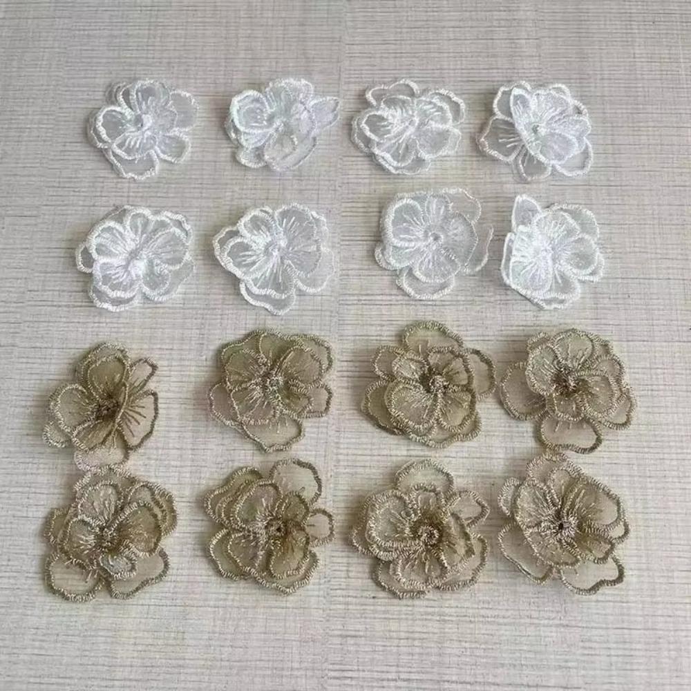 10PCS Embroidered Organza Fabric Floral Appliques  For Hairband Nail Decoration