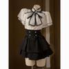 Completo due pezzi: Top in chiffon giapponese con maniche a tromba e gonna estiva attillata