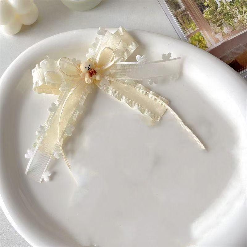 Gentle White Lace Bow Duckbill Clip for Bangs & Ponytails