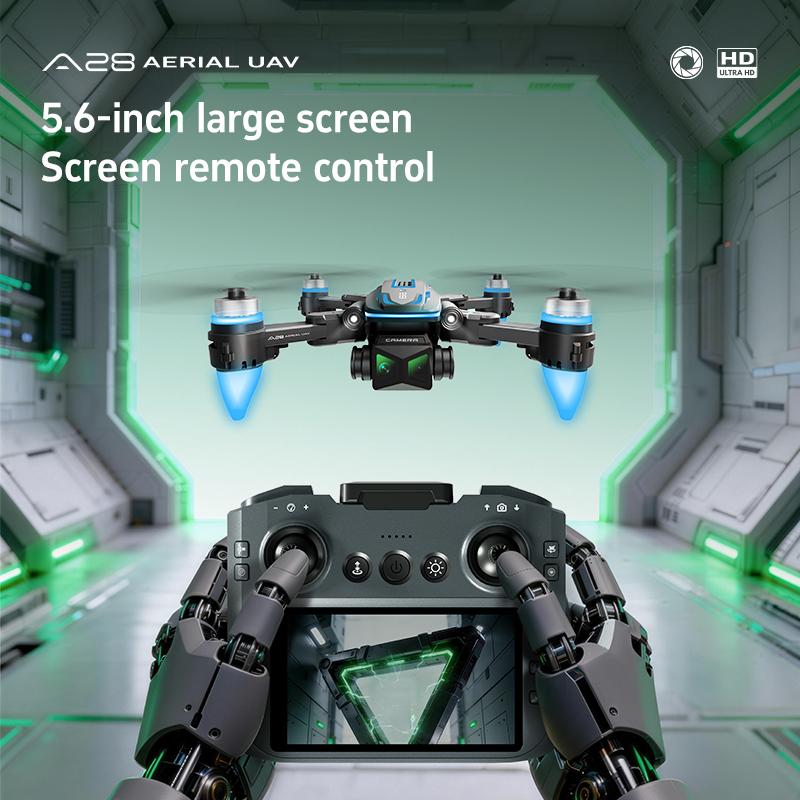 Professional A28 Drone Foldable GPS 8K Dual Camera 5G FPV Obstacle Avoidance Optical Flow One Key Takeoff RC Drone Brushless Motor 5.6in Large Screen