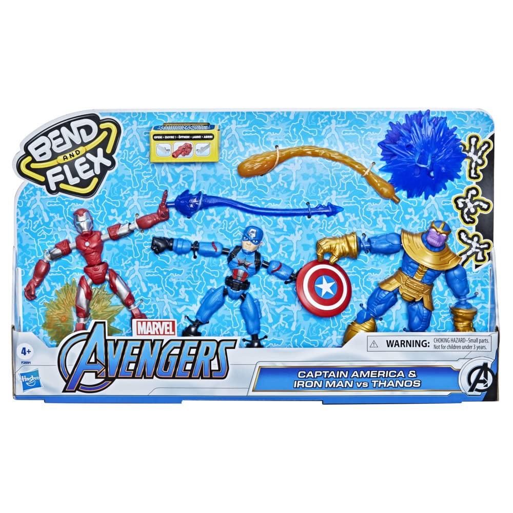 Marvel Avengers Bend and Flex Iron Man Captain America Thanos Flexible Figure with 9 Accessories 3-Pack