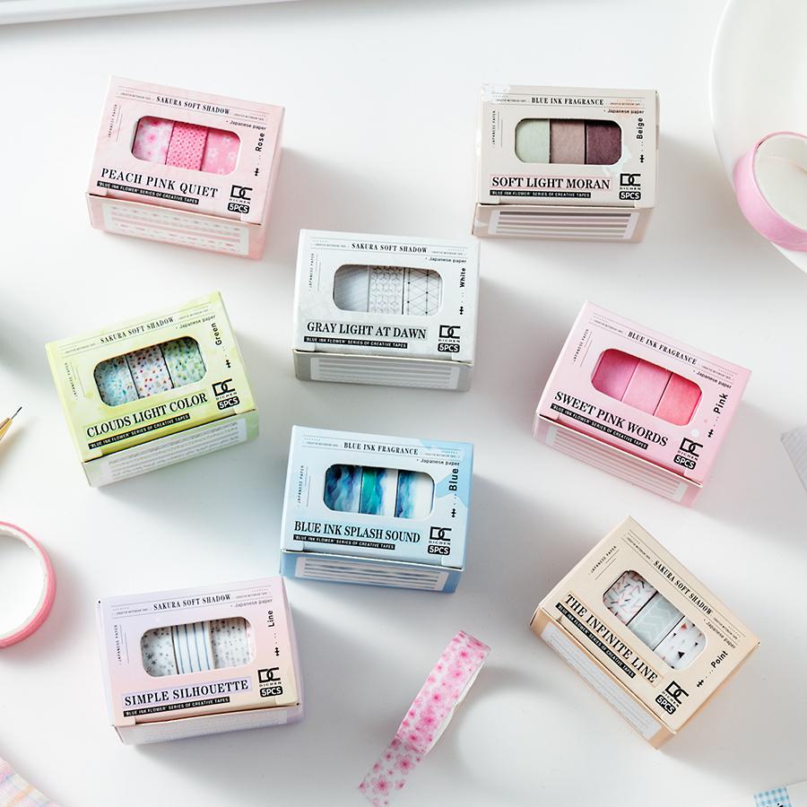 5pcs Sakura Flower Washi Tapes Set Mini Tape Set Adhesive Masking Tape 1cm Decoration Stickers for Diary DIY Handwork