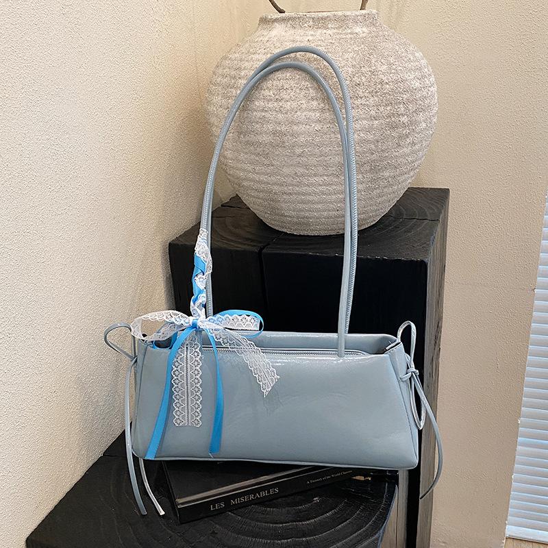 Women's Faux Leather Bowknot Underarm Bag Korean Small Square Shoulder Clutch Fashionable Handbag