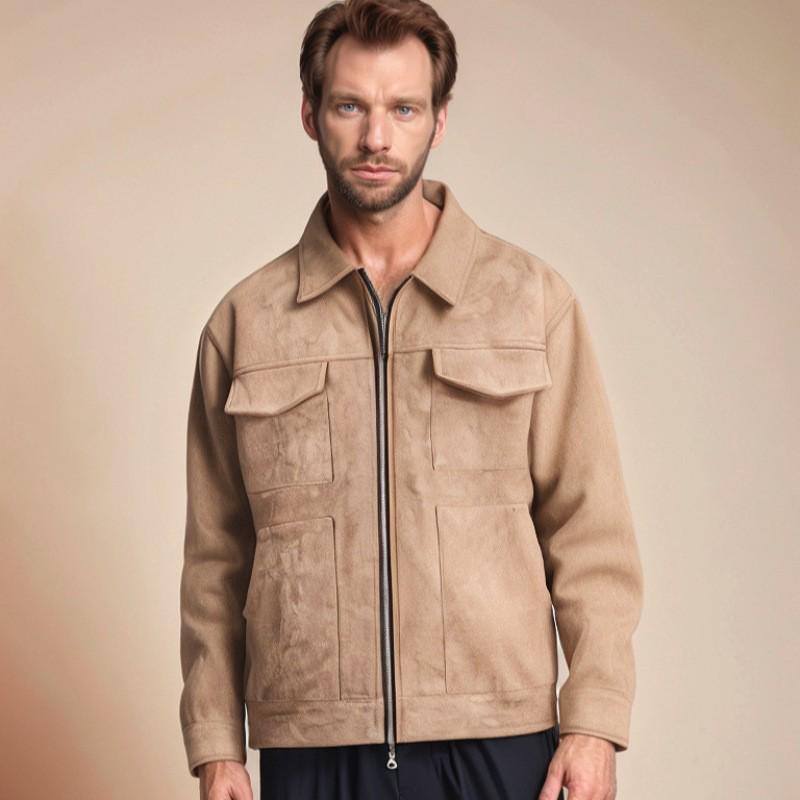 European & American High Street Deerskin Velvet Jacket: Unisex, Trendy Outerwear with Zipper and Large Pockets