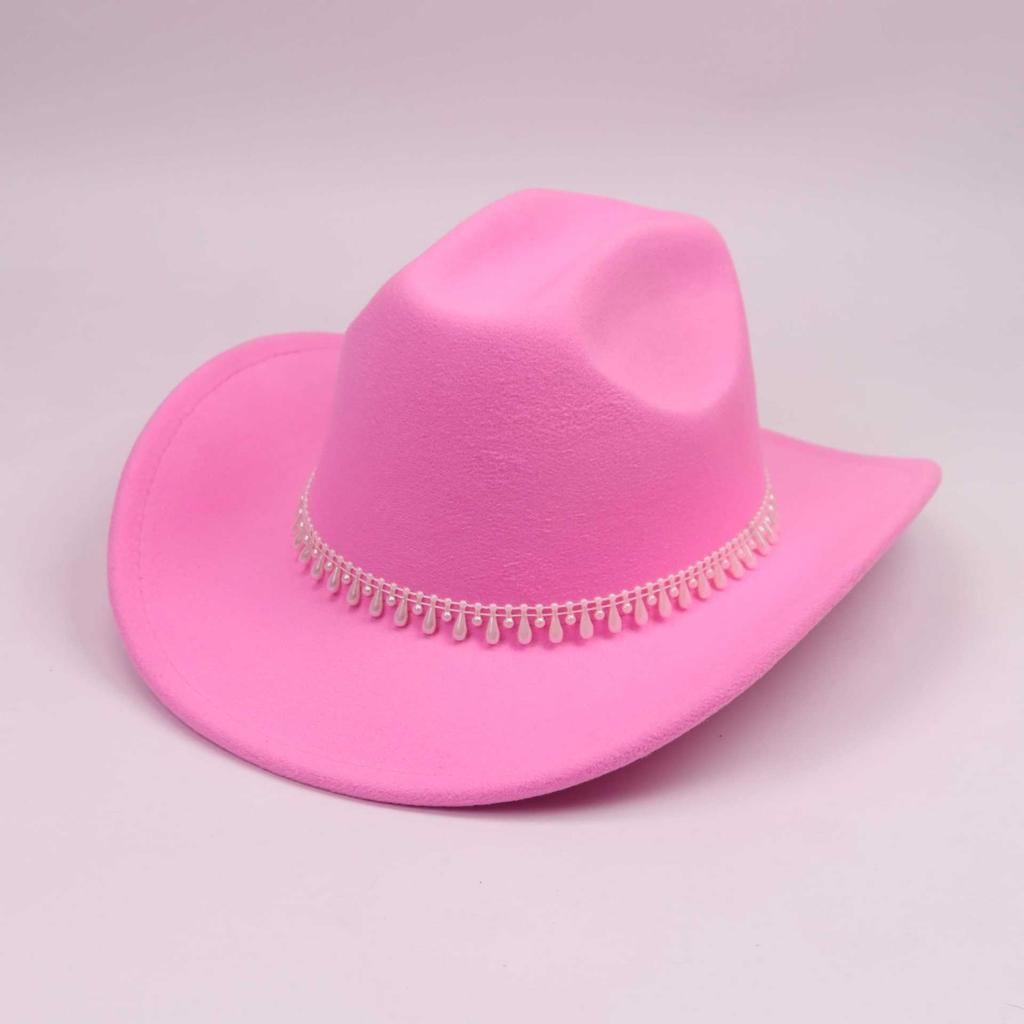 Western Cowboy Hat Imitation Pearl Lace Drop Chain Ornament Decorative Men's and Women's Party Holiday Jazz Hat