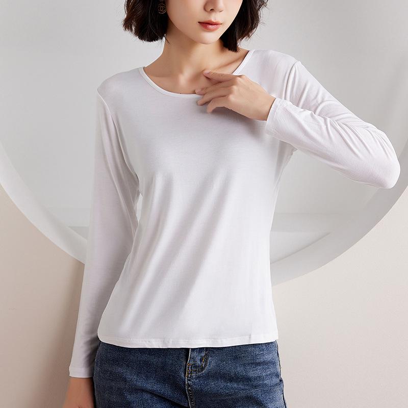 Women's Modal Long-Sleeve Round Neck Shirt, 2024 Autumn/Winter, High-End Fashionable Innerwear