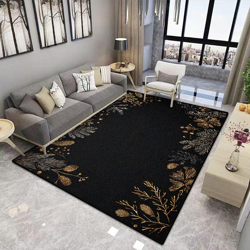 Black Gold Christmas CARPET FOR LIVE ROOM Luxury Home Decoration Large Area Rugs Washable Antiskid Lounge Floor Mats Bedside