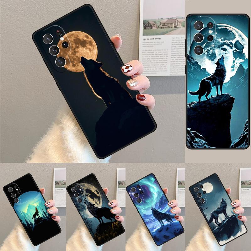 Moon Roaring Wolf Print Silicone Phone Case For Samsung Galaxy Note 10 Pro S26 S25 S24 S23 S22 S21 Plus S25Ultra Capa Cover