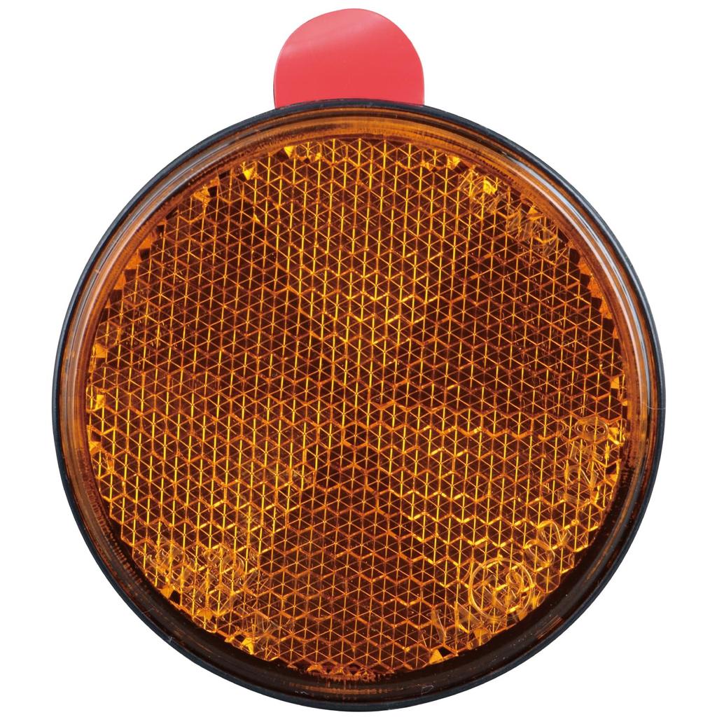 JET INOUE Reflector, Round, 2.4 In (60 Mm) with E Mark, Double-Sided Tape Fixed Type, Amber, Black Base