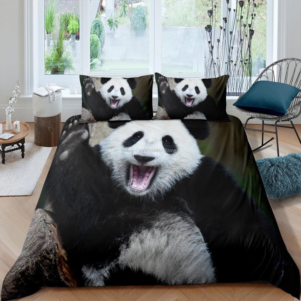 3D Panda Bedding Set Lovely China Black White Animal Duvet Cover King Queen Bamboo Comforter Cover 2/3Pcs Quilt Cover