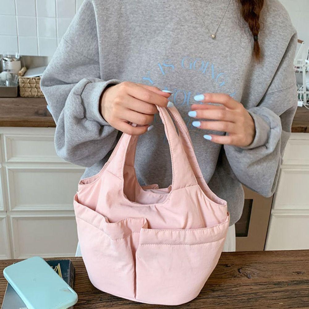 Multi-pouch Simple Commuting Tote Bag Large Capacity Solid Color Handbag Folded Bucket Bag  Unisex
