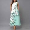 Ladies Oversized Sleeveless Crew Neck Dress Tropical Floral Printed Relaxed Midi Dress