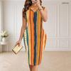 Women Plus Size V Neck Sleeveless Abstract Printed Bodycon Midi Dress