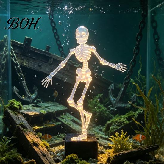 Regalo di Natale per Amanti dei Pesci Scheletro Danzante Bubbler Decorazione Acquario, Ornamento Serbatoio Pneumatico Mobile Betta Ornamenti di Halloween con Aria da 1 Metro