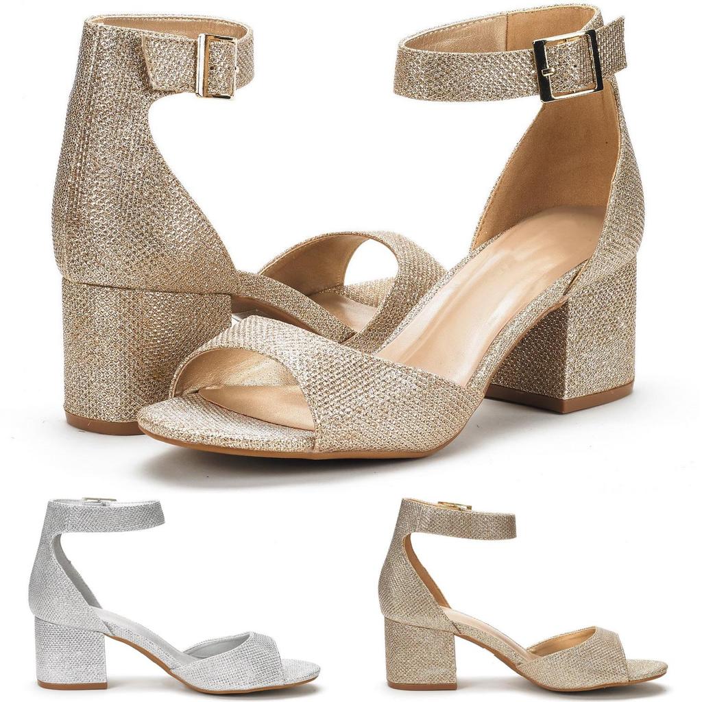 Sandali Donna 5.5cm Lucidi Sexy Tacchi Alti Sexy Punta Aperta Tacchi Spessi Cinturino con Fibbia Sandalo Gladiatore Scarpe da Donna