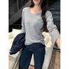 Korean High-End V-Neck Loose Long-Sleeve Women's T-Shirt, Autumn/Winter 2025