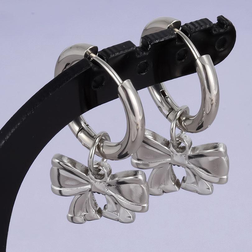 1 Paar Silberfarbene Liebesherz Schleifenknoten Charms Ohrringe Edelstahl Creolen Ohrringe Für Damen Herren Accessoires Sonnenblumen Schmuck