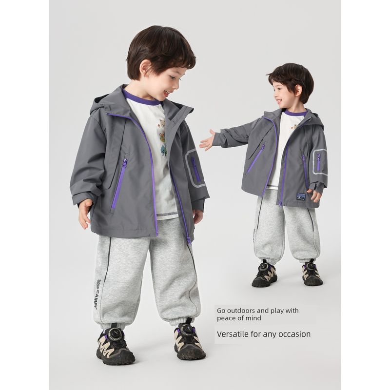 Right-Ou European-Style Boys' Outdoor Windproof Waterproof Jacket, Spring and Autumn 2026 New Children's Clothing, Kids' Windproof Jacket, Trendy