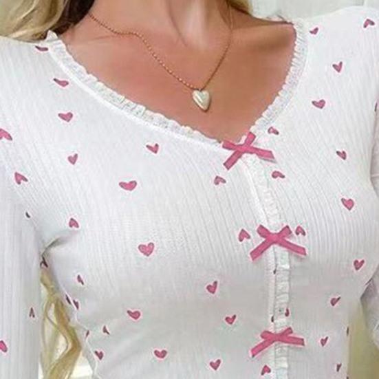 Yousheng Women Lace Trim Pajama Set Long Sleeve V-Neck Front Button Tops Full-Length Pants Sleepwear Nightwear