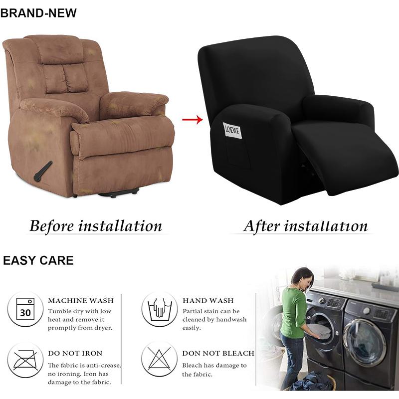 Waterproof Recliner Sofa Slipcover Stretch Sofa Covers Reclining Chair Cover Soft Washable Furniture Protector with Pockets 1pc