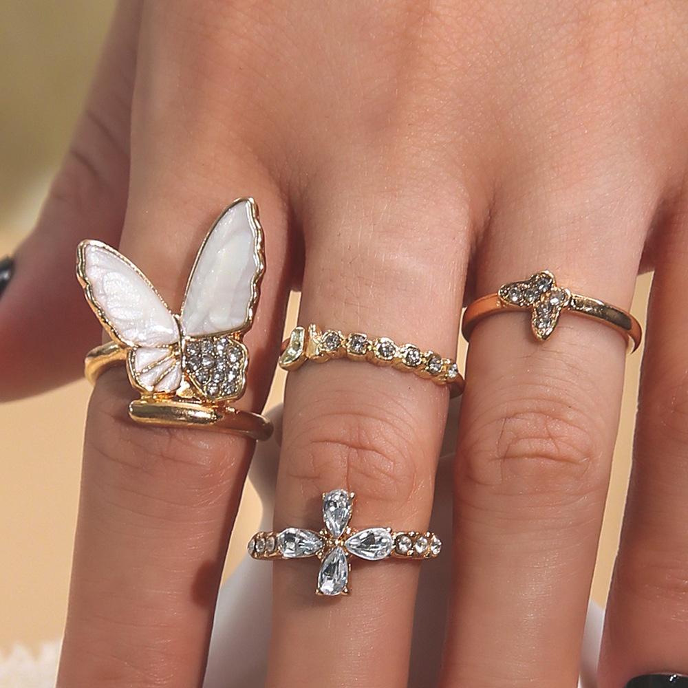 Trendy European And American Butterfly Ring Set Wholesale Jewelry