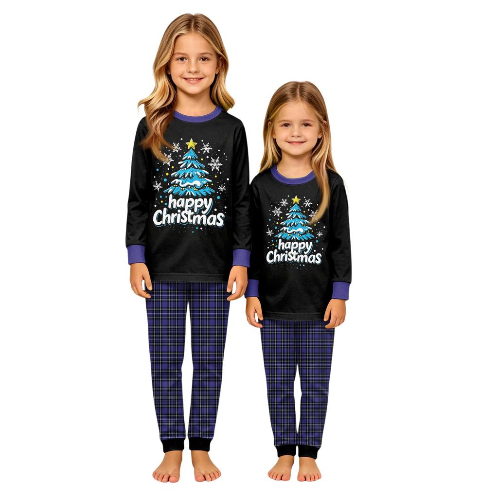 Family Matching Christmas Print Neck Long Sleeve Top and Pants Pajama Set