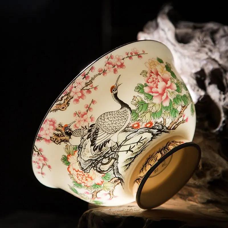Malerei Gold Knochenporzellan Reisschale Suppenschale hoher Fuß Verbrühschutz Haushalt Einzeln Kreativ Jingdezhen Keramik Geschirr