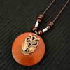 Vintage Wooden Owl Leaf Pendant Necklace Boho Ethnic Style Metal Hollow Leaves Necklaces Long Wax Rope Chain for Women Gifts