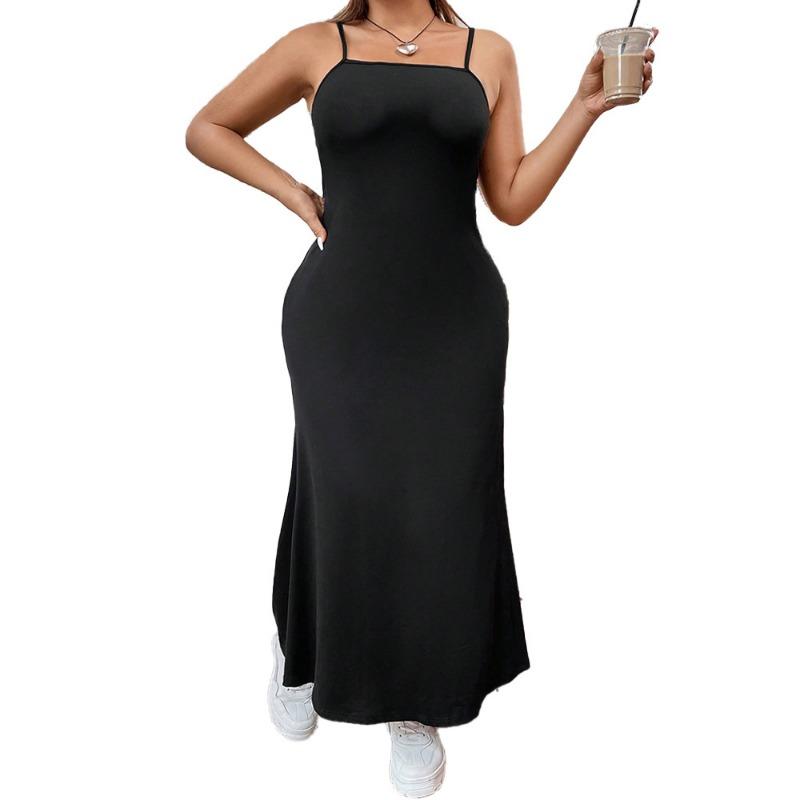 Summer Womens Sexy Fishtail Halter Long Dress Plus Size Package Hip Slim Dress Casual Temperament Fashion Black Dress for Lady