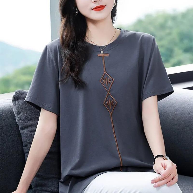 Pure Cotton New Chinese Style National Trend High-end Women's T-shirt Short-sleeved Summer Large Size Loose