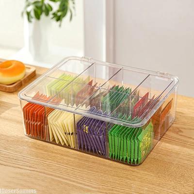 Desktop Tea Bag Tea Organizer for Drawer Divided Clear Tea Box Household Coffee Storage Box Container Clear Acrylic Storage Box