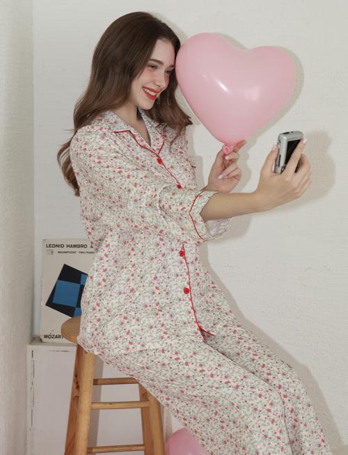 [Judyn] [2PACK] Vintage Floral Peach Brushed Long Sleeve Pajama Set [Shipped from Korea] 100% Authentic