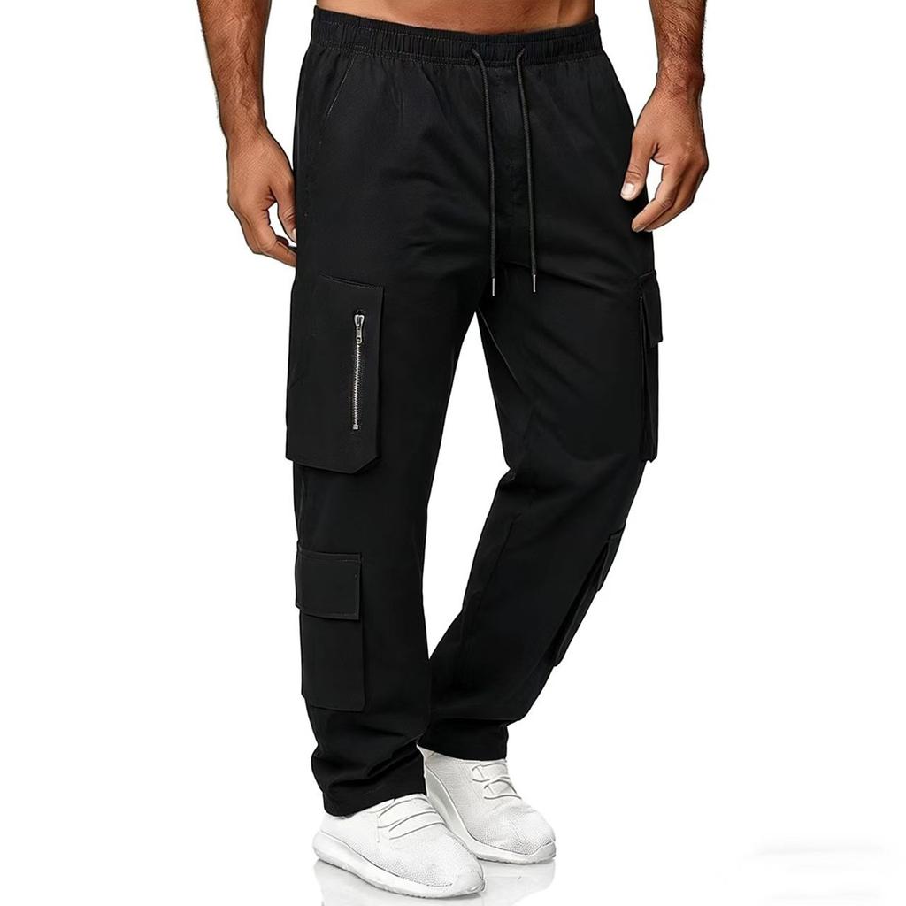 Men's Drawstring Multi Pocket Cargo Pants Men's Casual Quick Drying Straight Leg Cargo Pants