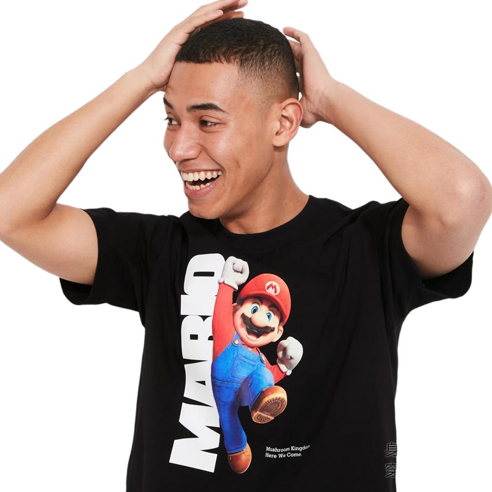 Uniqlo X Super Mario Collaboration SS23 Cartoon Letter Print T-Shirt Unisex Tops Black 459217-09