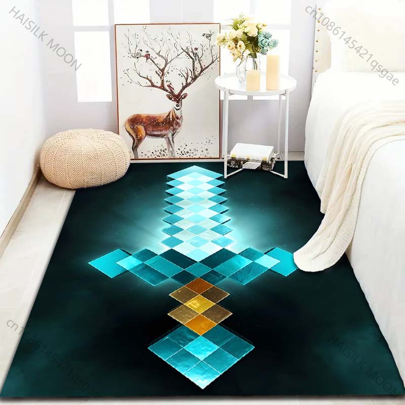 Pixelated Sword Print Carpet for Bedroom Living Room Modern Home Decor Area Rug Soft Floor Mat Unique Gift Idea