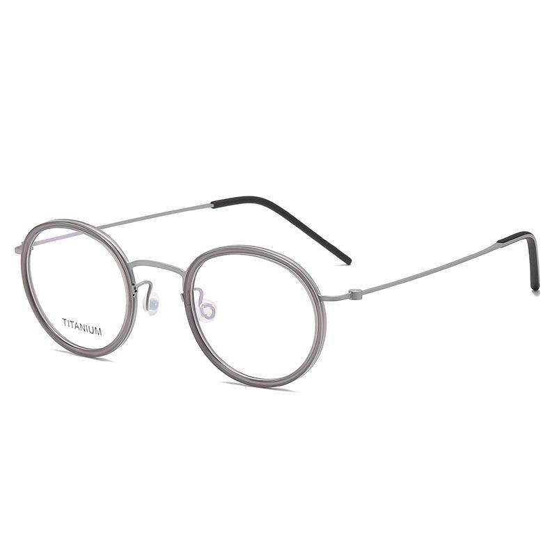 Linde 5805 Oval Titanium and Acetate Fashion Eyeglasses for Women and Men - Retro Business Style