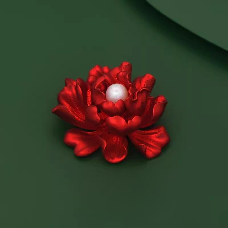 Красный пион брошь Высококачественная женская изысканная роскошная атмосферная брошь для пиджака брошь Высококачественные аксессуары тренд