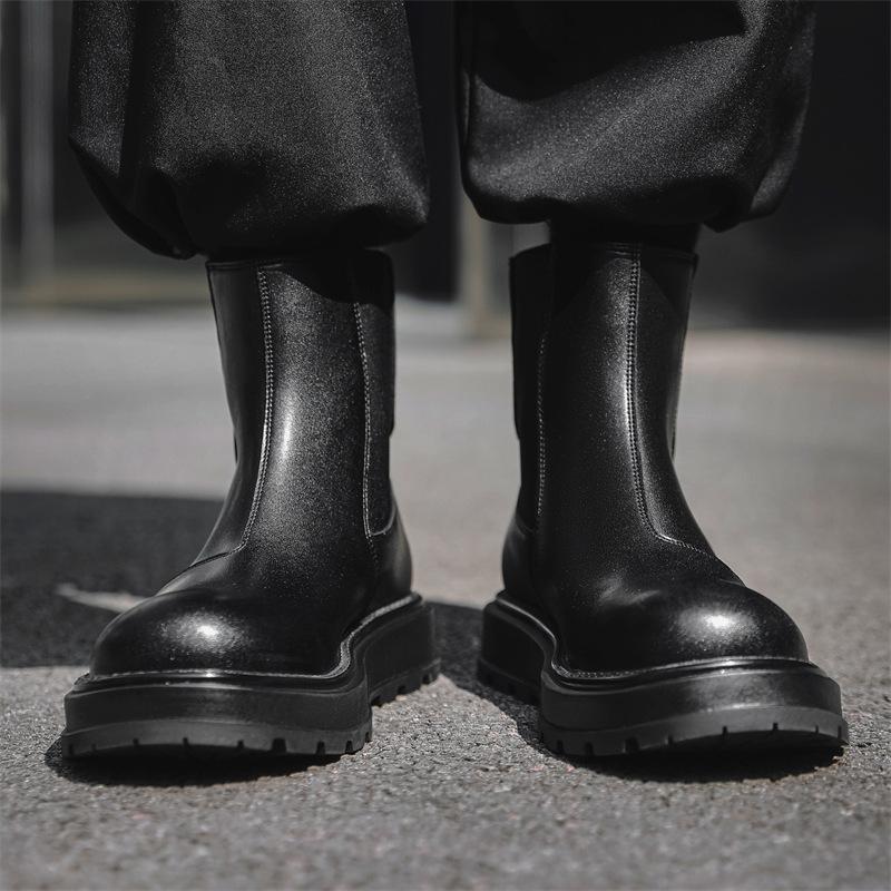 Men's Casual Stage Nightclub Original Leather Boots Black Stylish Platform Shoes Cowboy Spring Autumn Boot Cool Chelsea Botas