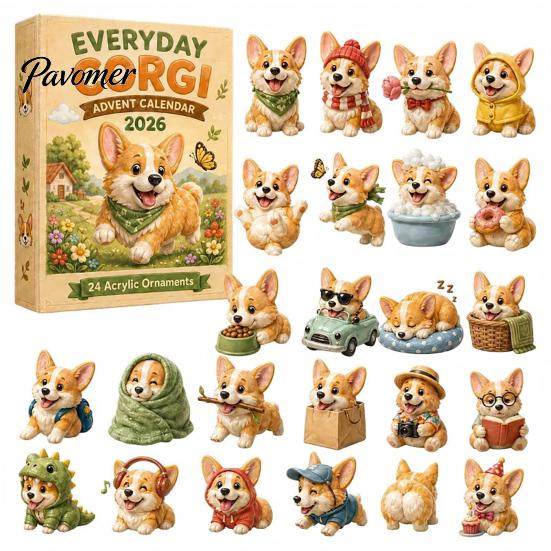 Christmas Tree Hanging Decor Dog Advent Calendar, 24Pcs Acrylic 2D Pet Ornament Set with Calendar Box String, Countdown Decor, Gift for Lovers