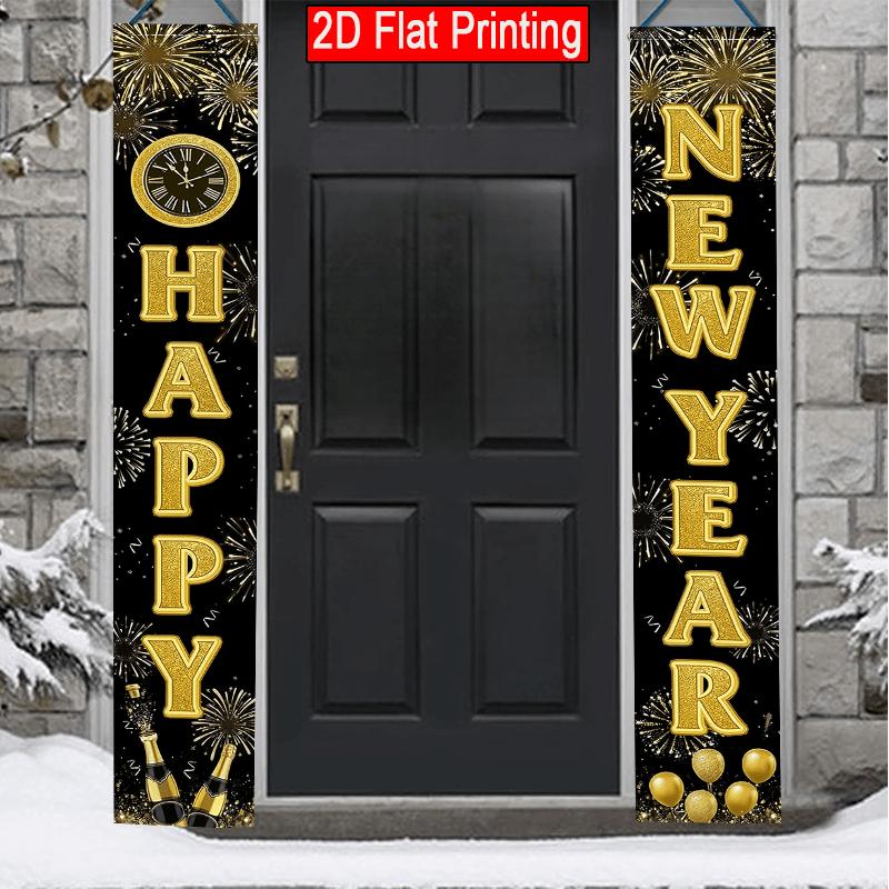 2pcs Christmas & New Year Firework Door Couplet Black Golden 12x70.8in