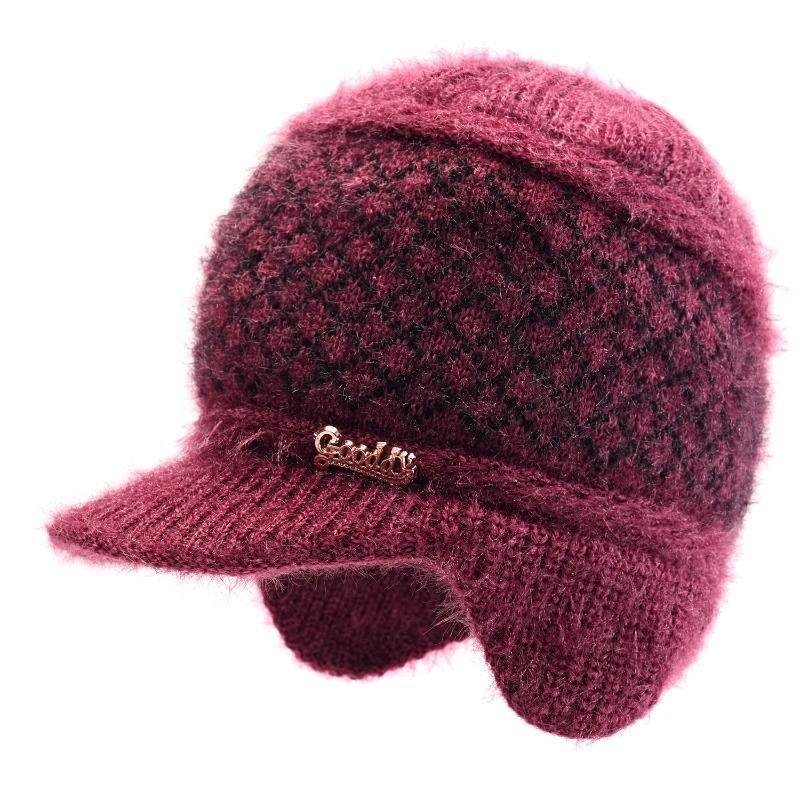 Winter Hat Women's Warm Hat Rabbit Hair Ear Protector Plush Thick Knitted Wool Hat