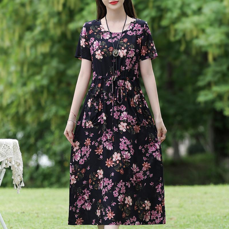 Elegant Dresses for Women Plus Size Casual Short Sleeve Vintage Long Dress Summer Clothes