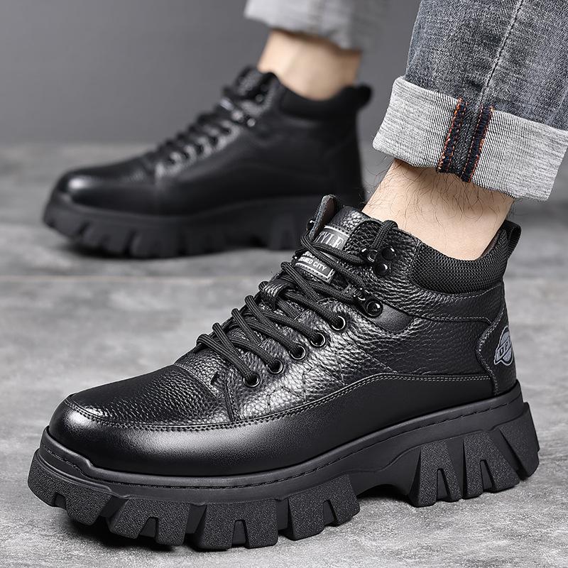 

Зимние рабочие ботинки для мужчин, для активного отдыха, кожаные, теплые, на меху, зимние ботильоны, для ходьбы, высокие, мужские, на шнуровке, нескользящие, водонепроницаемые, треккинговые ботинки 44