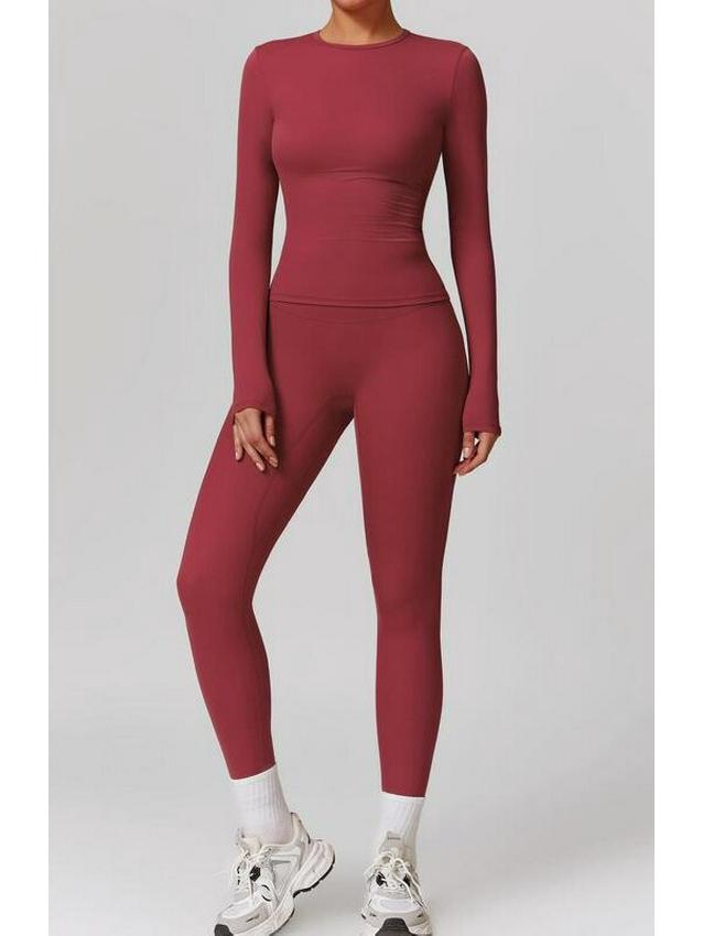 Elastic Brushed Yoga Set: Quick-Dry Fitness Wear with Long-Sleeve Top and Running Pants, Perfect for Spring/Autumn.
